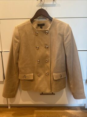 Ann Taylor Tan Double-Breasted Textured Blazer with Gold Buttons